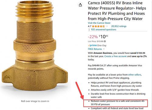 Camco (40055) RV Brass Inline Water Pressure Regulator- Helps Protect RV  Plumbing and Hoses from High-Pressure City